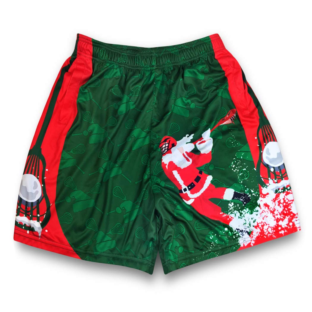 Santa Laxer Christmas Lacrosse Shorts for Men & Youth - Breathable Athletic Performance Shorts for Lacrosse Training & Games | Holiday Sports Apparel