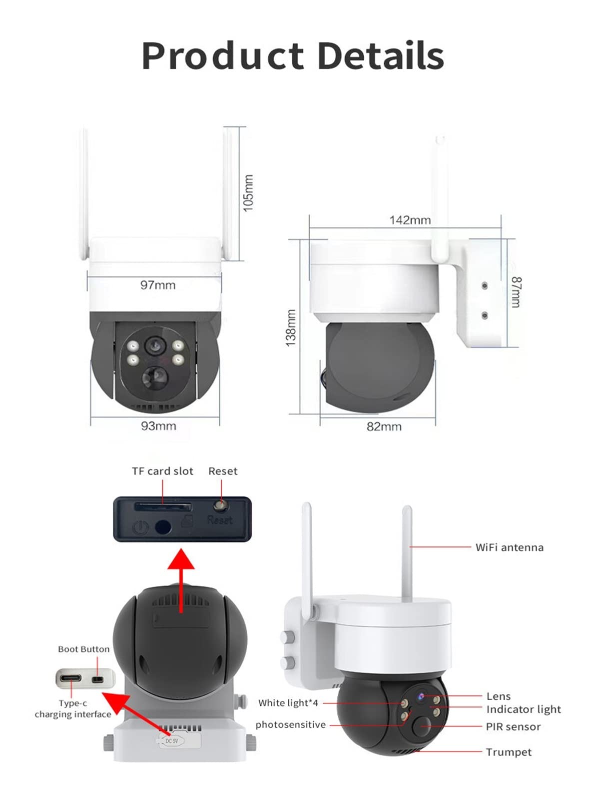 5MP Solar Security Camera Outdoor with WiFi, PIR Motion Detection & Color Night Vision - 128GB Storage, Rechargeable Battery & Solar Panel - Ideal for Home, Yard & Business Surveillance