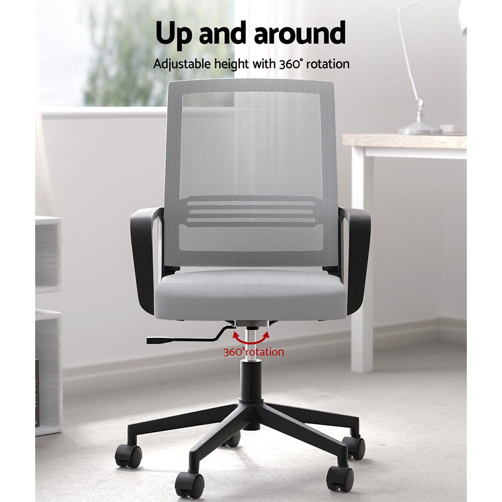 Ergonomic Mesh Office Chair - Adjustable Mid Back Computer Gaming Desk Chair for Work & Study - Grey - Perfect for Home Office, Gaming Setup & Workspace