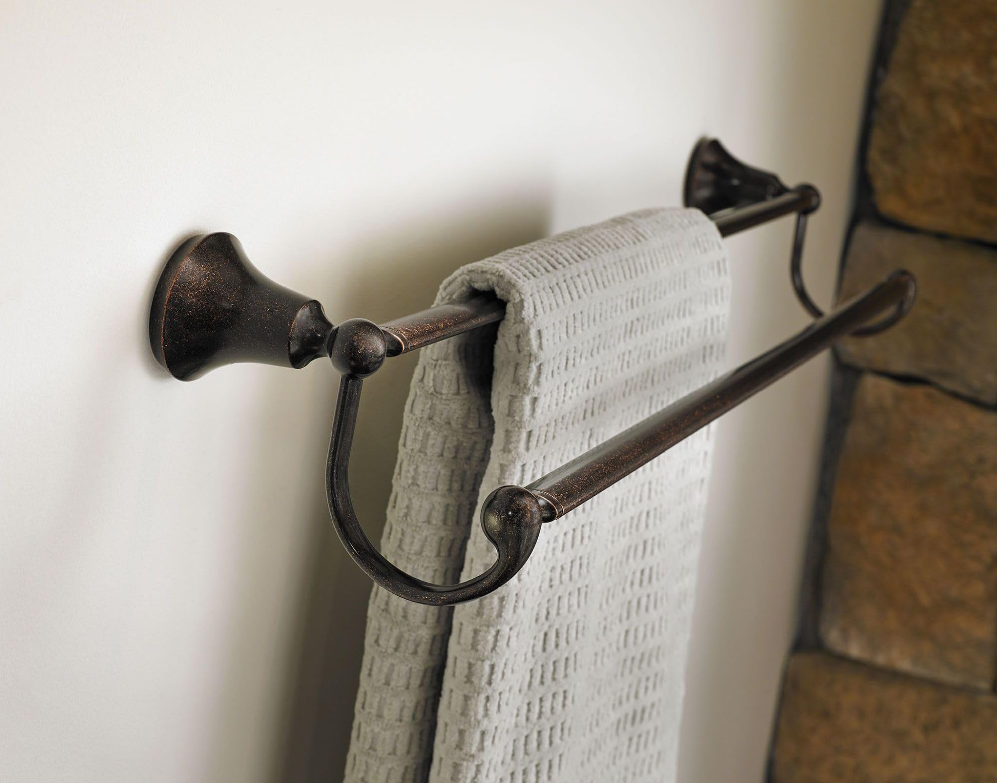 Moen YB5222ORB Wynford 24-Inch Double Towel Bar in Oil Rubbed Bronze - Bathroom Towel Holder for Spa, Hotel, or Home Decor