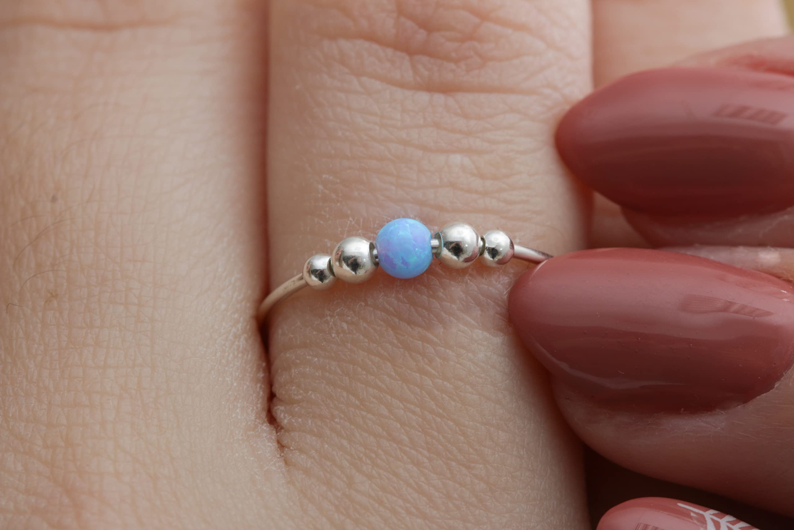 Anxiety Rings for Women - Sterling Silver Fidget Rings for Stress Relief, Meditation & Focus - Blue Opal Stone - Perfect for Anxiety Relief, ADHD, Office Work & Relaxation at Home