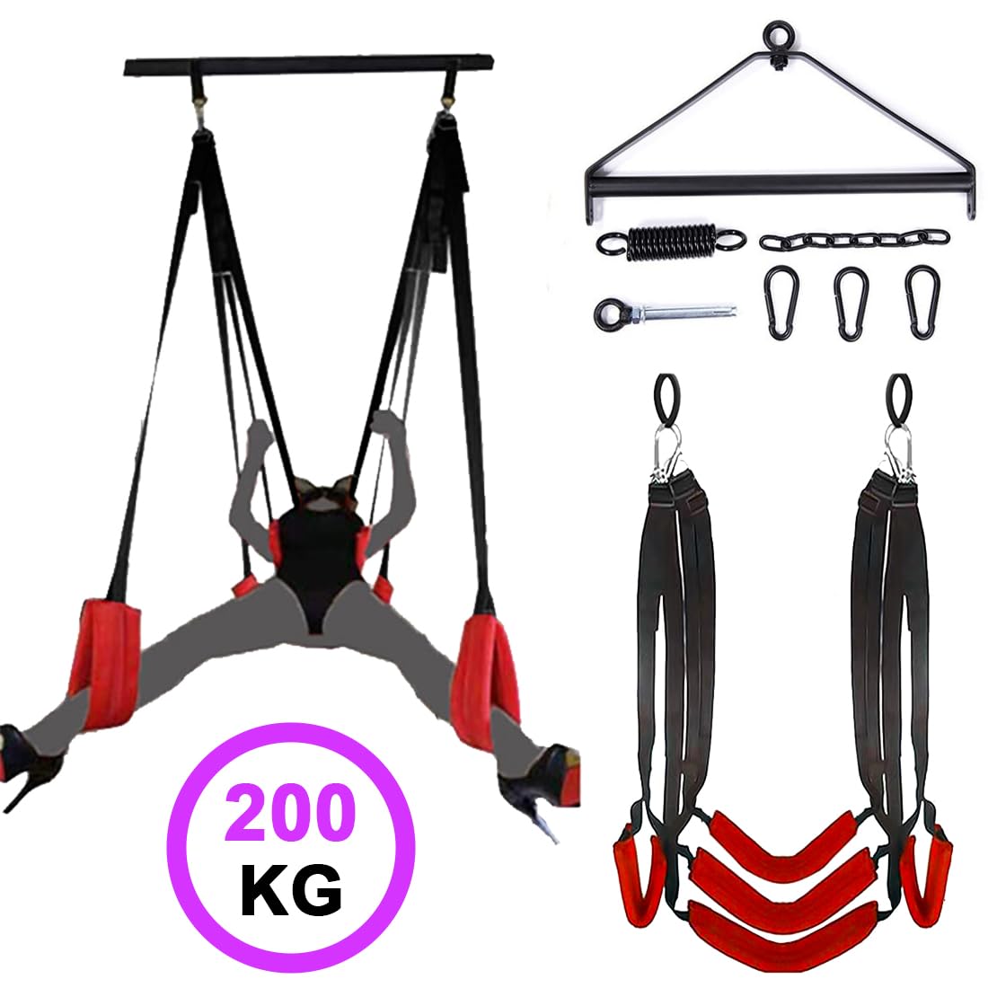 Premium Adult Sex Swing for Couples - Heavy Duty 400 lbs Capacity with Steel Triangle & Spring Support - Adjustable Bondage Restraints for Indoor Use - Perfect for Spicing Up Your Love Life & BDSM Play