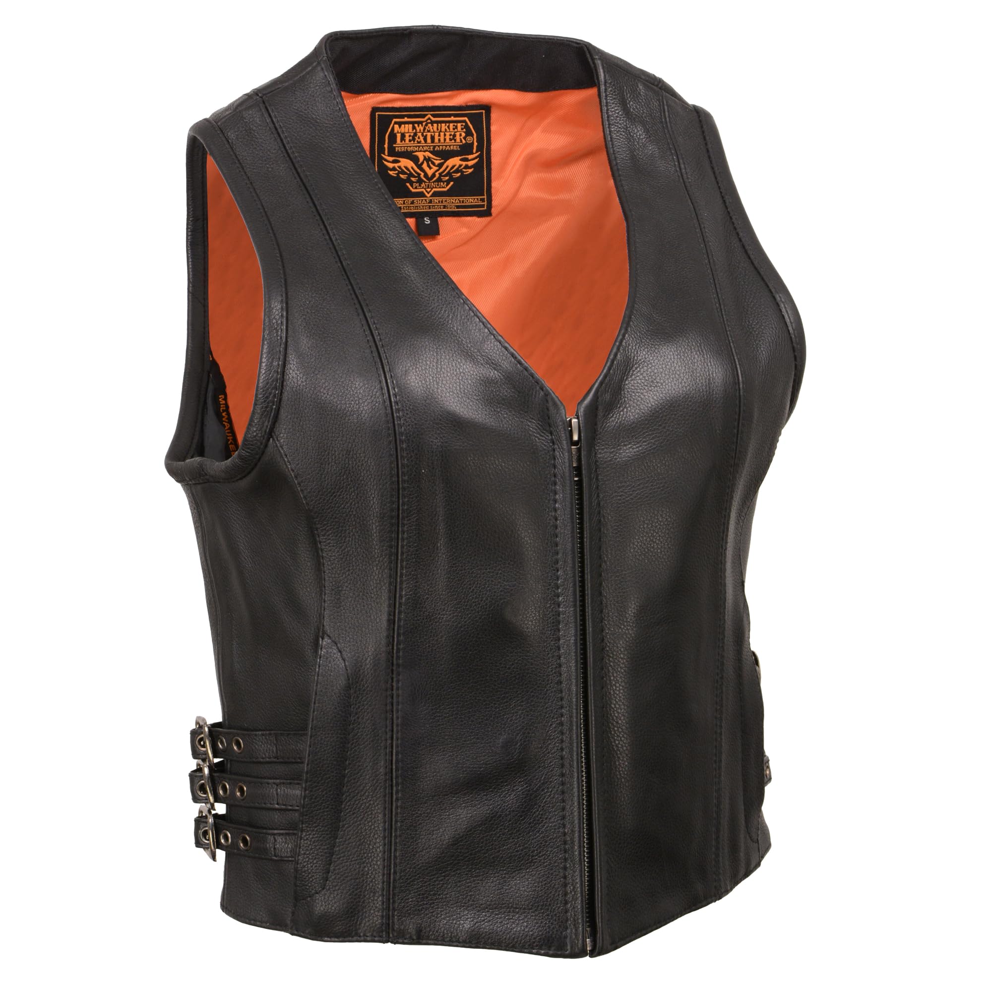 Milwaukee Leather Women's V-Neck Zipper Front Side Buckle Vest Black MLL4510 | Stylish Biker Jacket for Motorcycle Riding & Outdoor Fashion