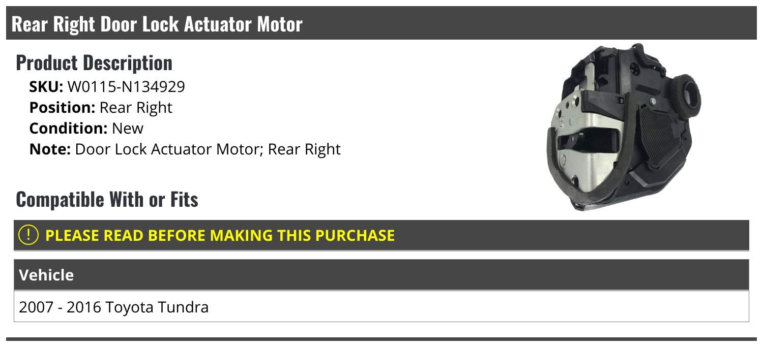 Rear Right Passenger Side Door Lock Actuator Motor for 2007-2016 Toyota Tundra - Replacement Part for Power Door Lock Repair - Perfect for DIY Auto Fix & Vehicle Maintenance