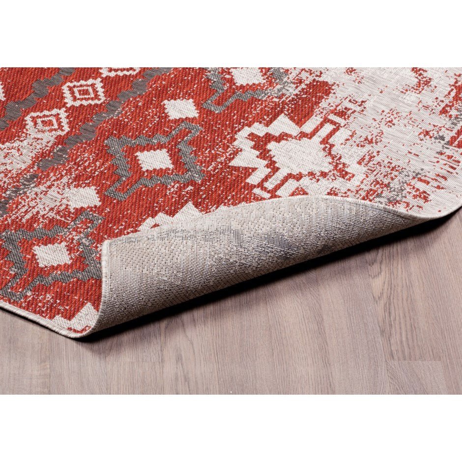 Premium Indoor/Outdoor Polypropylene Rug - Light Grey & Red, Soft & Durable for Patio, Deck, Living Room, Bedroom | Carnival Design