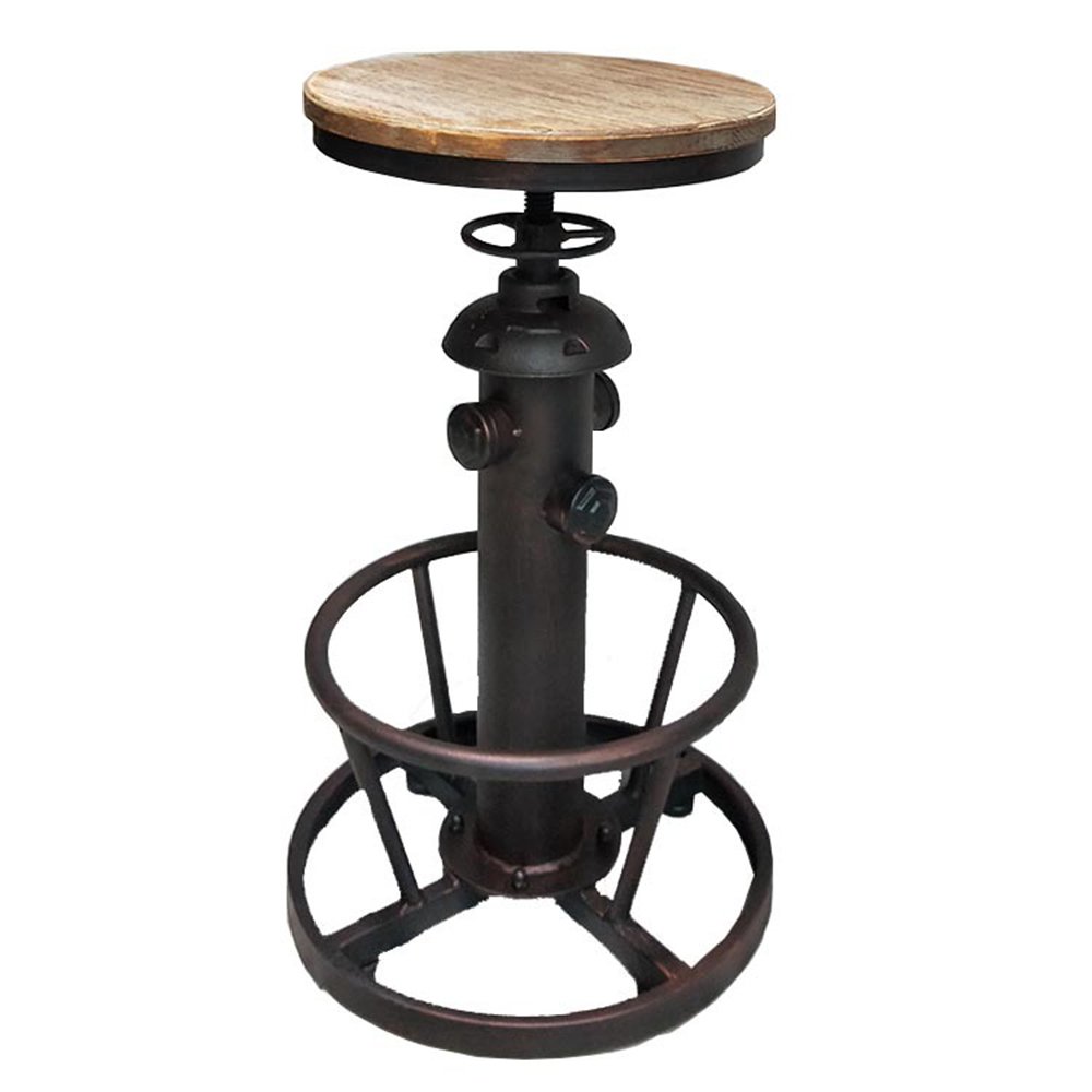 LHA Wrought Iron Bar Stools with Solid Wood Seat - 360° Rotating Adjustable Height Barstools for Kitchen Island, Home Bar & Restaurant (Color A)