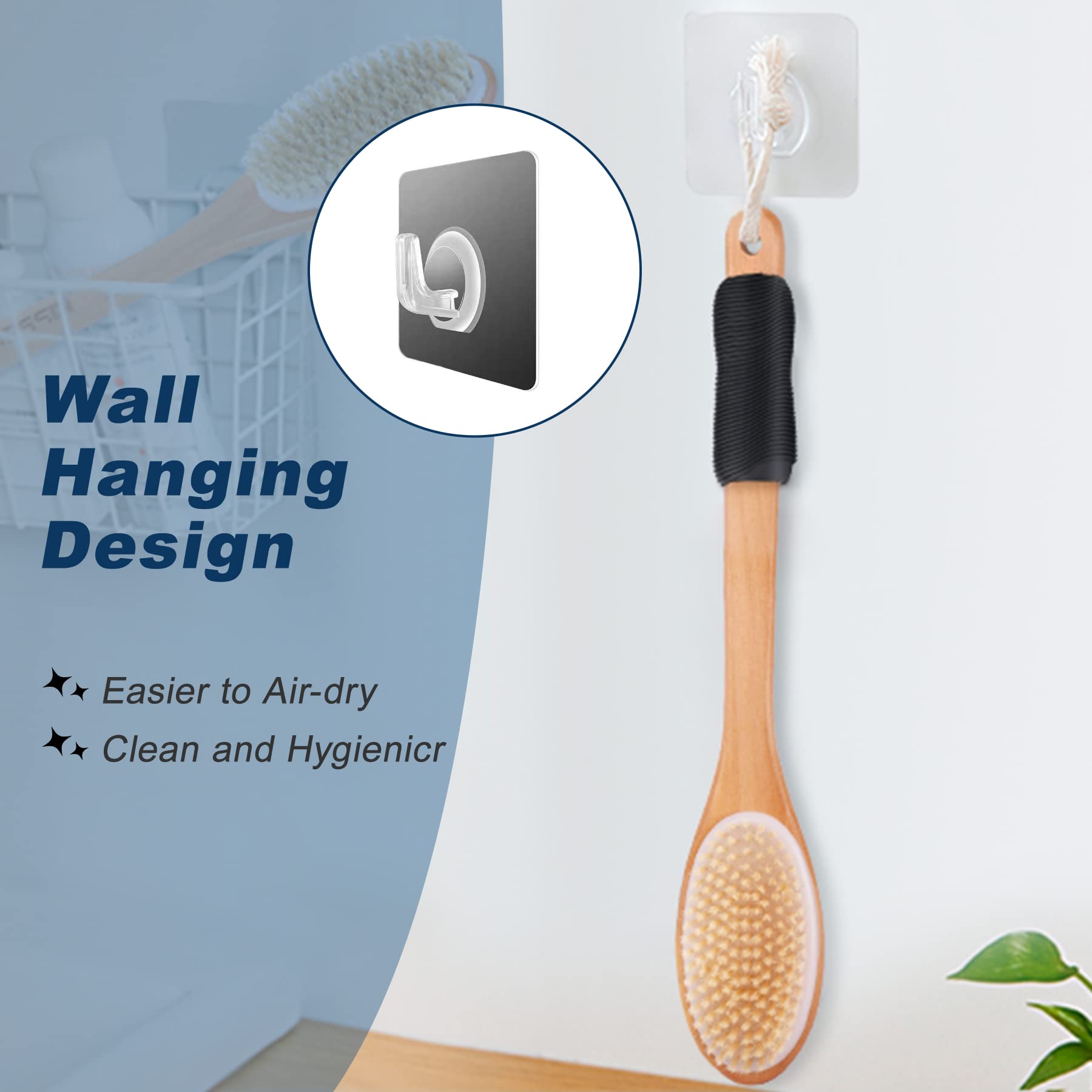 KIPRITII Double-Sided Back Scrubber with Long Handle - Exfoliating Wet & Dry Body Brush for Cellulite, Lymphatic Drainage & Skin Care - Ergonomic Shower Brush for Men & Women (Black) - Perfect for Deep Cleansing, Massage & Spa Relaxation at Home