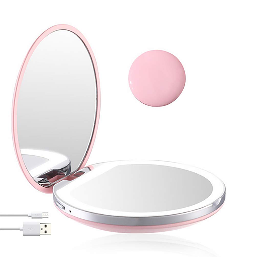 Portable LED Travel Makeup Mirror with 3x Magnification - 3 Inch Folding Compact Mirror with Dual-Sided Design & Adjustable Lighting - Perfect for Handbag, Purse, Pocket - Ideal for Travel, Home Vanity & On-the-Go Touch Ups