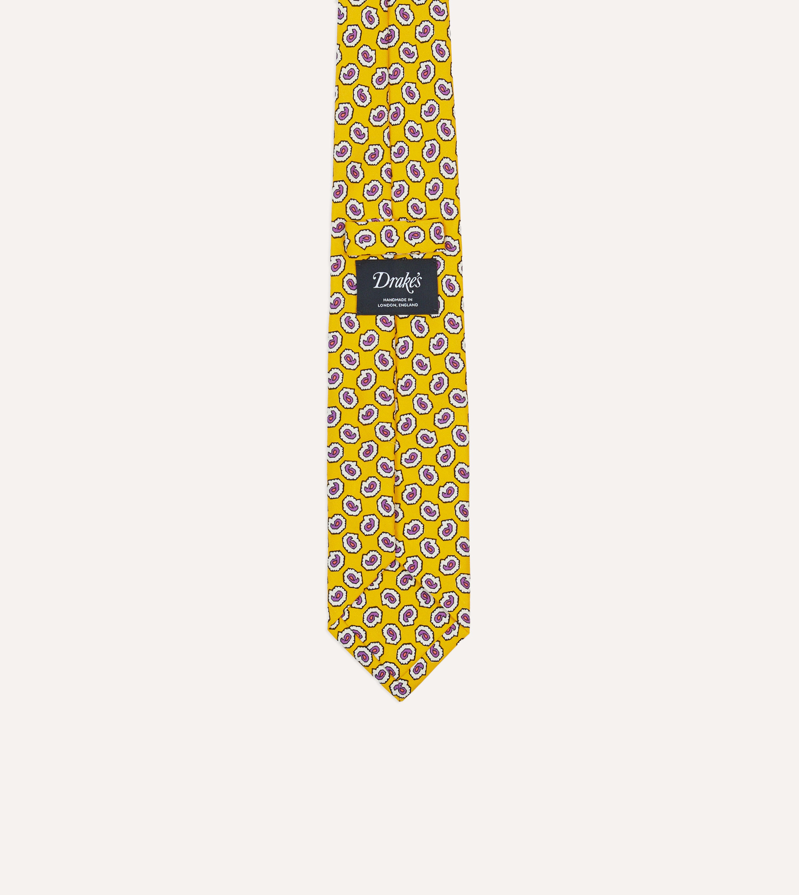 Elegant Yellow Small Paisley Leaf Print Silk Self-Tipped Necktie for Men - Perfect for Weddings, Business Meetings & Formal Occasions
