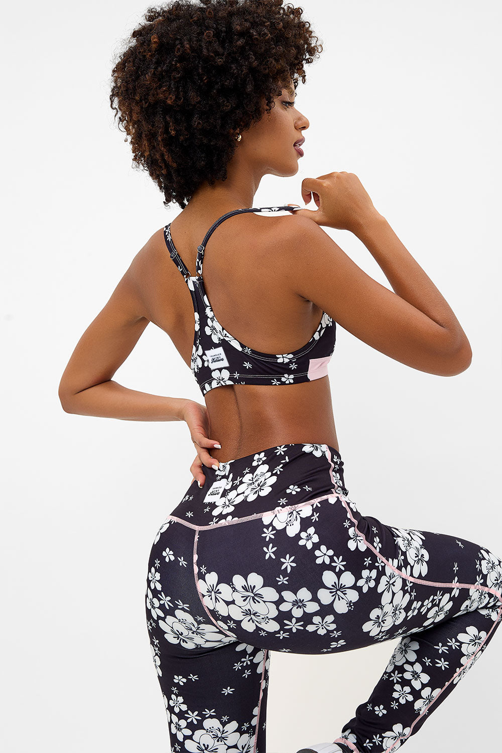 Billie Racerback Floral Sports Bra - Plush Plumeria Print Workout Top for Women | Yoga, Running & Gym Fitness Apparel