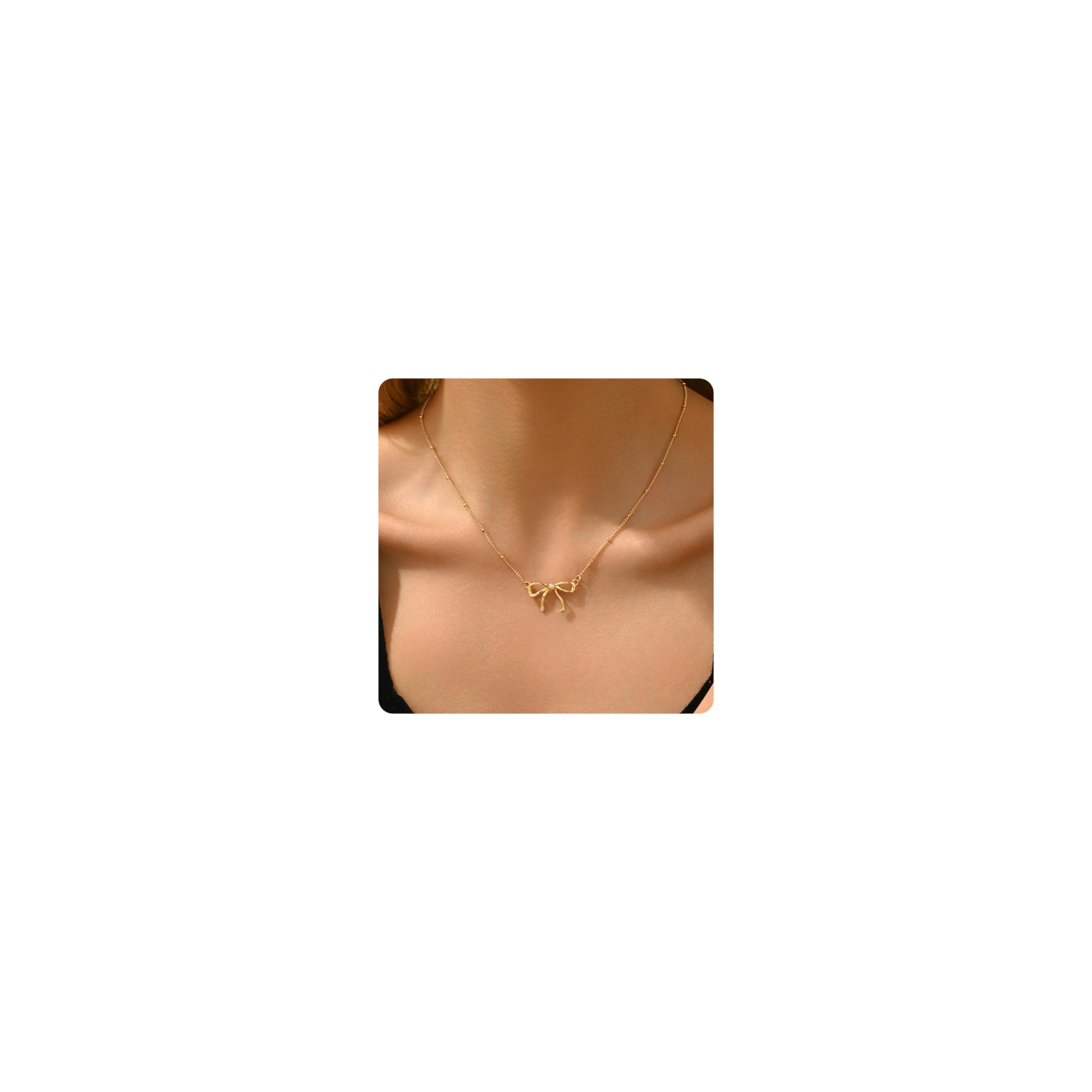 18K Gold Bow Pearl Necklace for Women - Elegant Jewelry Gift