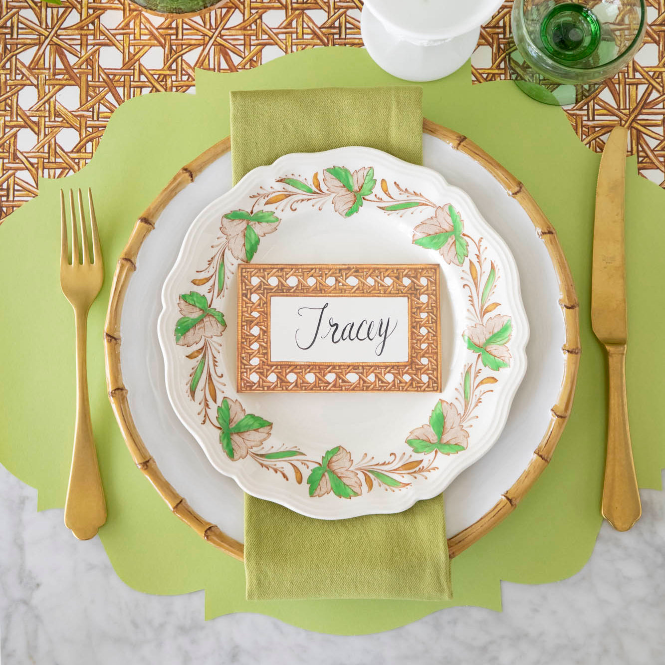 Bright Green French Frame Die Cut Placemat - Elegant Dining Table Decor for Parties, Weddings & Home Decor
