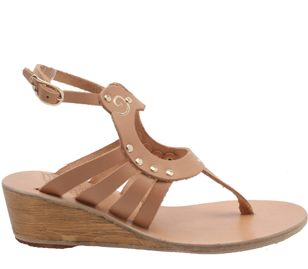 Amalthia Wedge Sandals - Natural Leather Comfortable Women's Shoes for Casual Outings & Summer Beach Wear