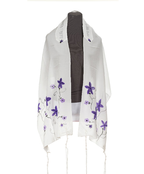 Elegant Purple Silk Tallit for Girls - Perfect Bat Mitzvah Prayer Shawl | Beautiful Floral Design for Jewish Ceremonies & Special Occasions