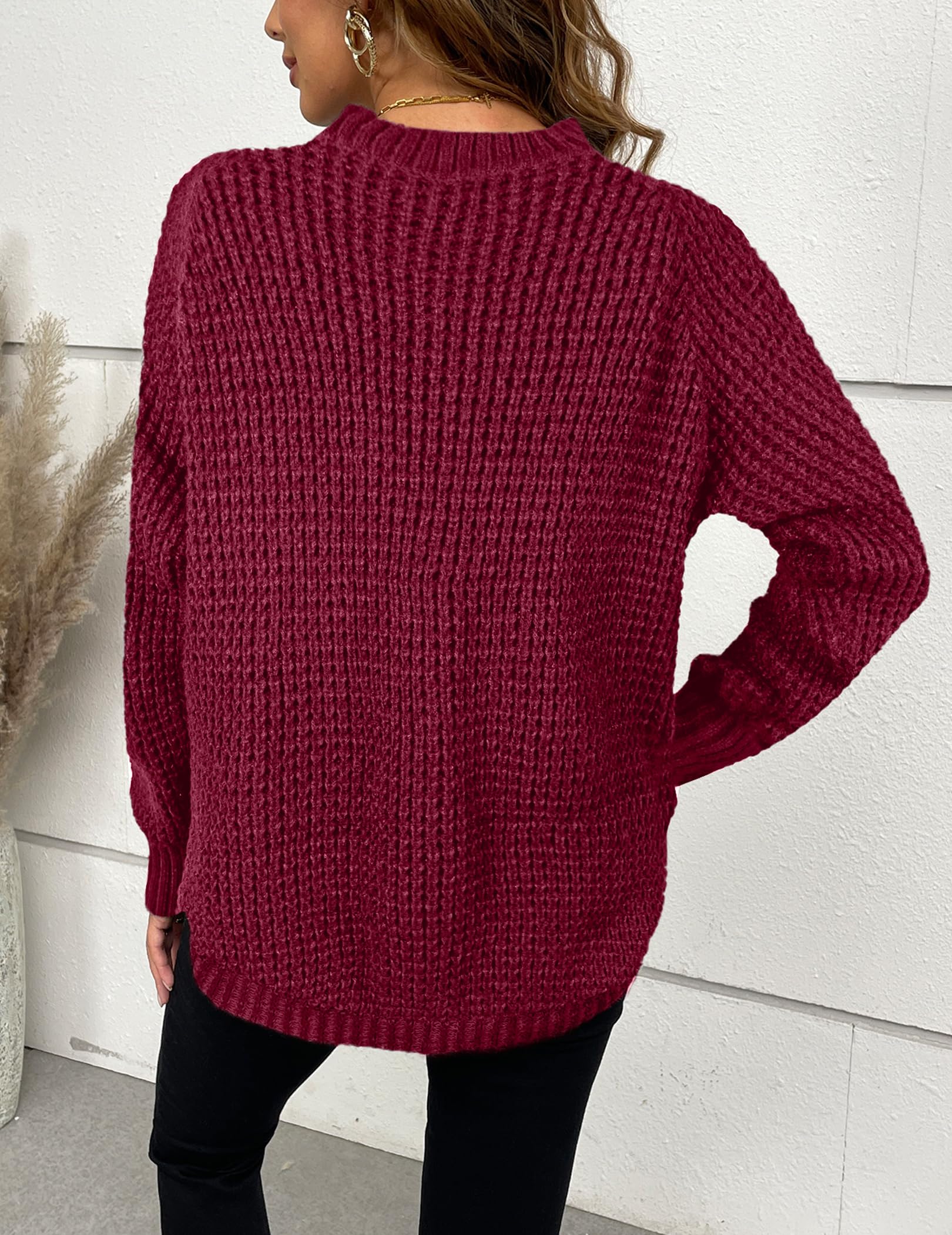 Women's Oversized Chunky Waffle Knit Long Sweater - Fall 2024 Cozy Crewneck Pullover - Dressy Casual Loungewear for Home, Office & Outings