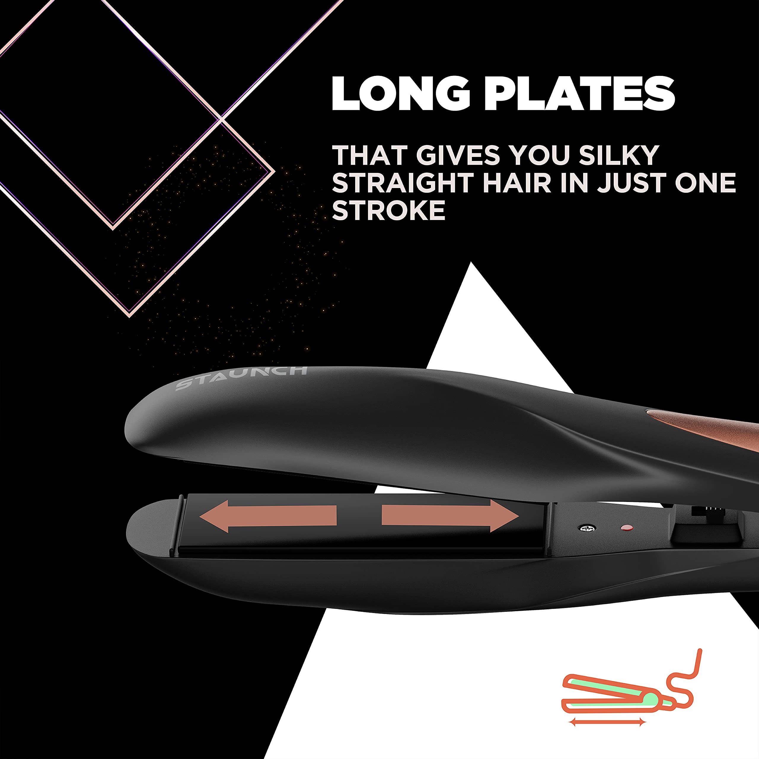 Staunch SHS1011 Professional Ceramic Flat Iron Hair Straightener - Rose Gold | Fast Heating for Smooth & Silky Hair | Perfect for Home Use, Travel & Salon Styling