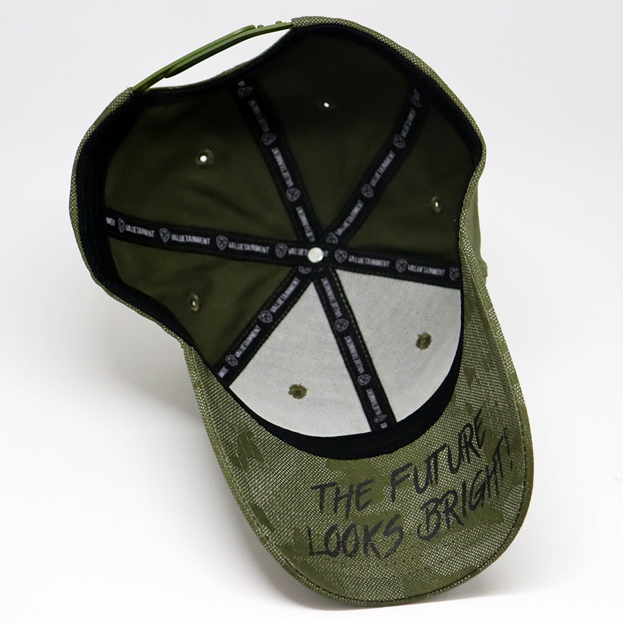 VT Shield Logo Future Looks Bright Army Green Textured Snapback Hat - Stylish Baseball Cap for Men & Women - Perfect for Outdoor Sports, Casual Wear, and Street Fashion