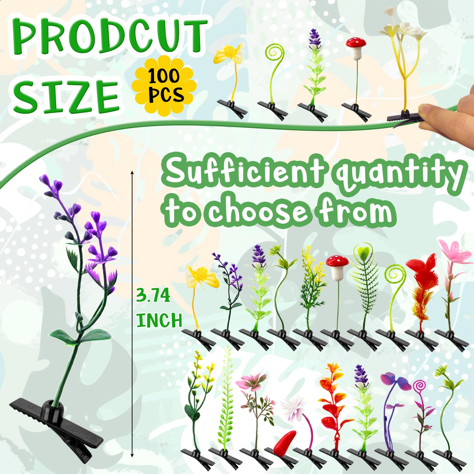 100-Piece Mixed Style Bean Sprout Hair Clips - Funny Plant Hairpins for Women, Girls & Kids - Cute Hair Accessories for School, Home Parties & Costume Events