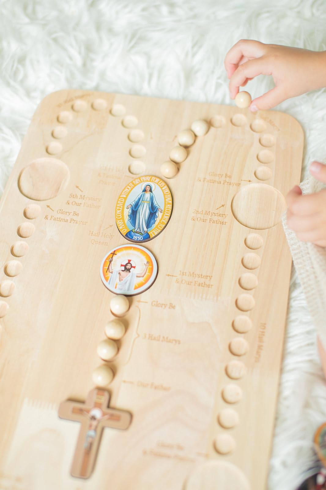 Original Wooden Rosary Board for Kids & Adults - Catholic Prayer Learning Tool, Interactive Teaching Aid for Children to Pray the Rosary - Perfect for Religious Education, Sunday School & Family Prayer Time