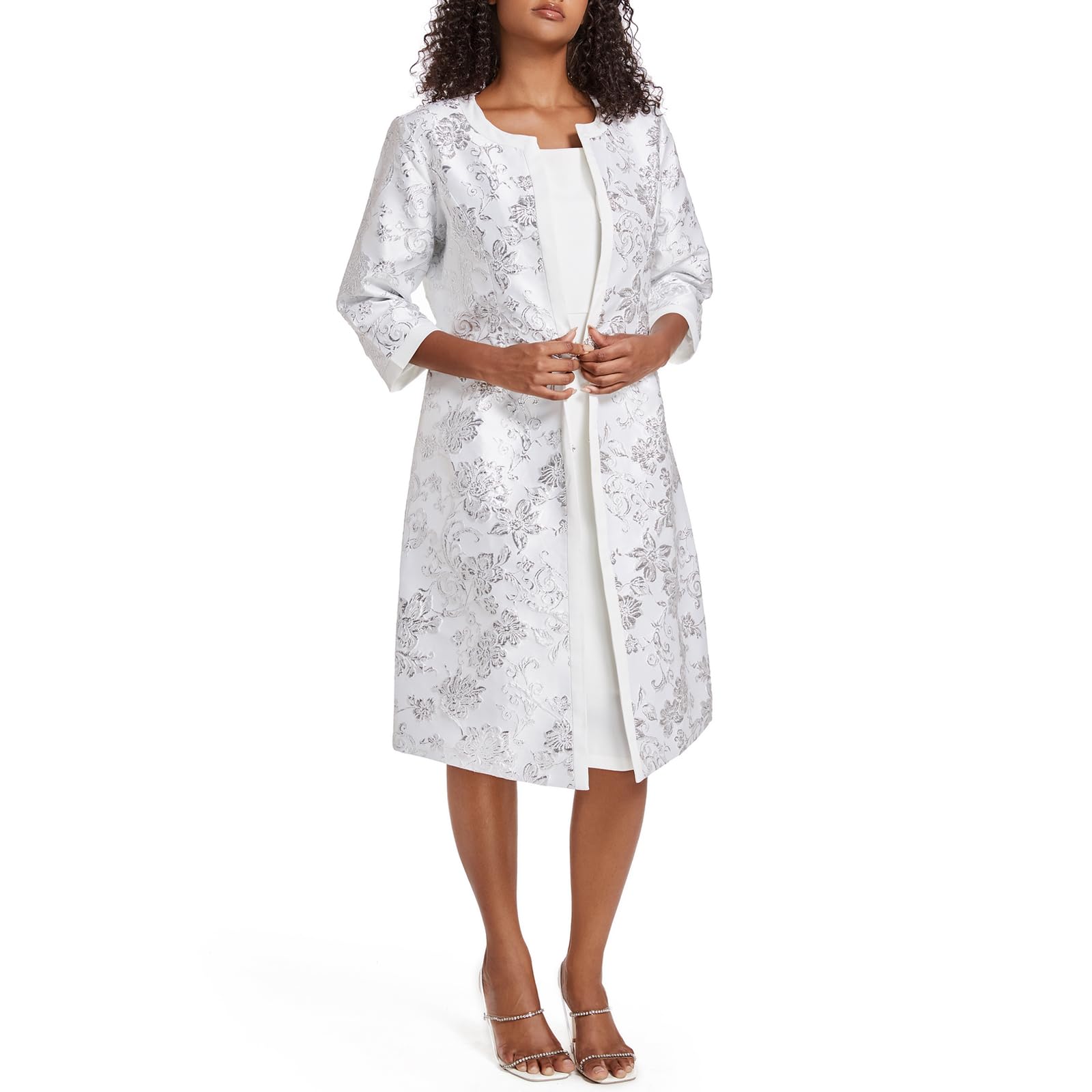 Elegant Women's Two-Piece Church Suit Set - Jacquard Embroidery Long Jacket & Skirt for Weddings, Parties & Special Occasions | Perfect Mother's Day Gift for Church, Formal Events & Sunday Services