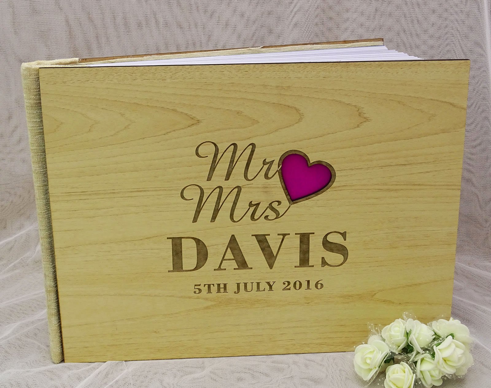 Personalized Rustic Wooden Wedding Guest Book - Engraved Bride & Groom Name - 50 Pages Advice Journal for Wedding Reception & Anniversary Gift