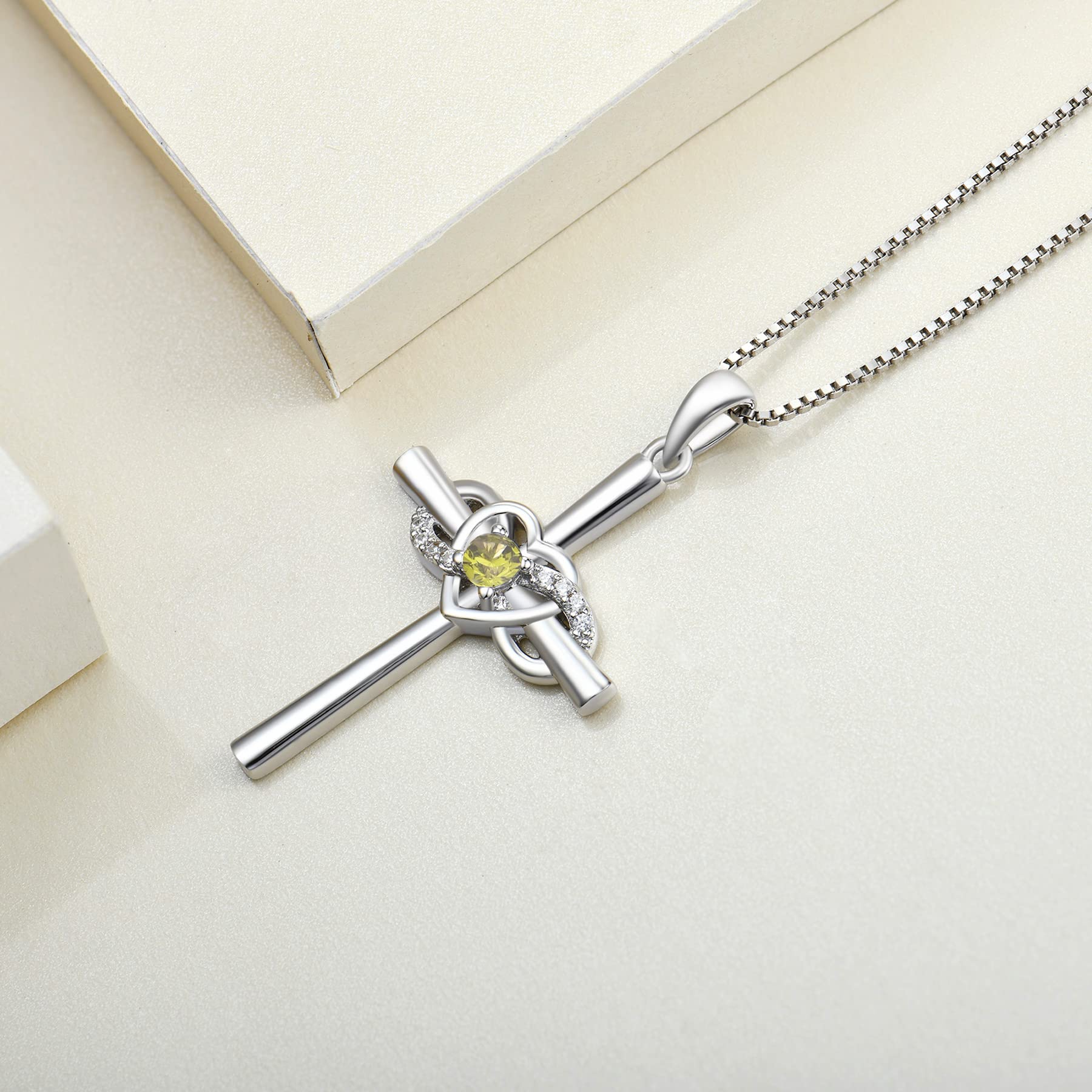 YL Sterling Silver Infinity Heart Cross Necklace for Women - Elegant Crucifix Pendant with Birthstone | Perfect Gift for Birthday, Anniversary & Religious Occasions