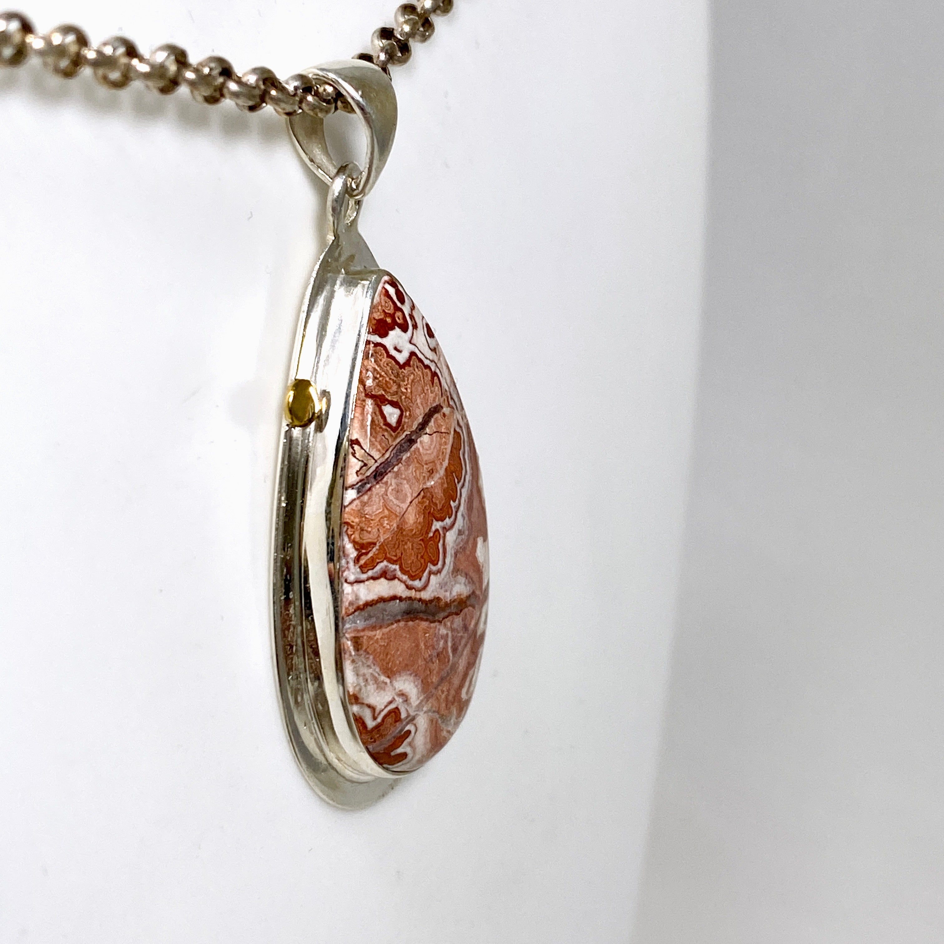 Crazy Lace Rosetta Stone Teardrop Pendant with Brass Decorative Setting KPGJ4569 - Elegant Bohemian Jewelry for Women, Perfect for Casual Wear, Date Nights & Special Occasions
