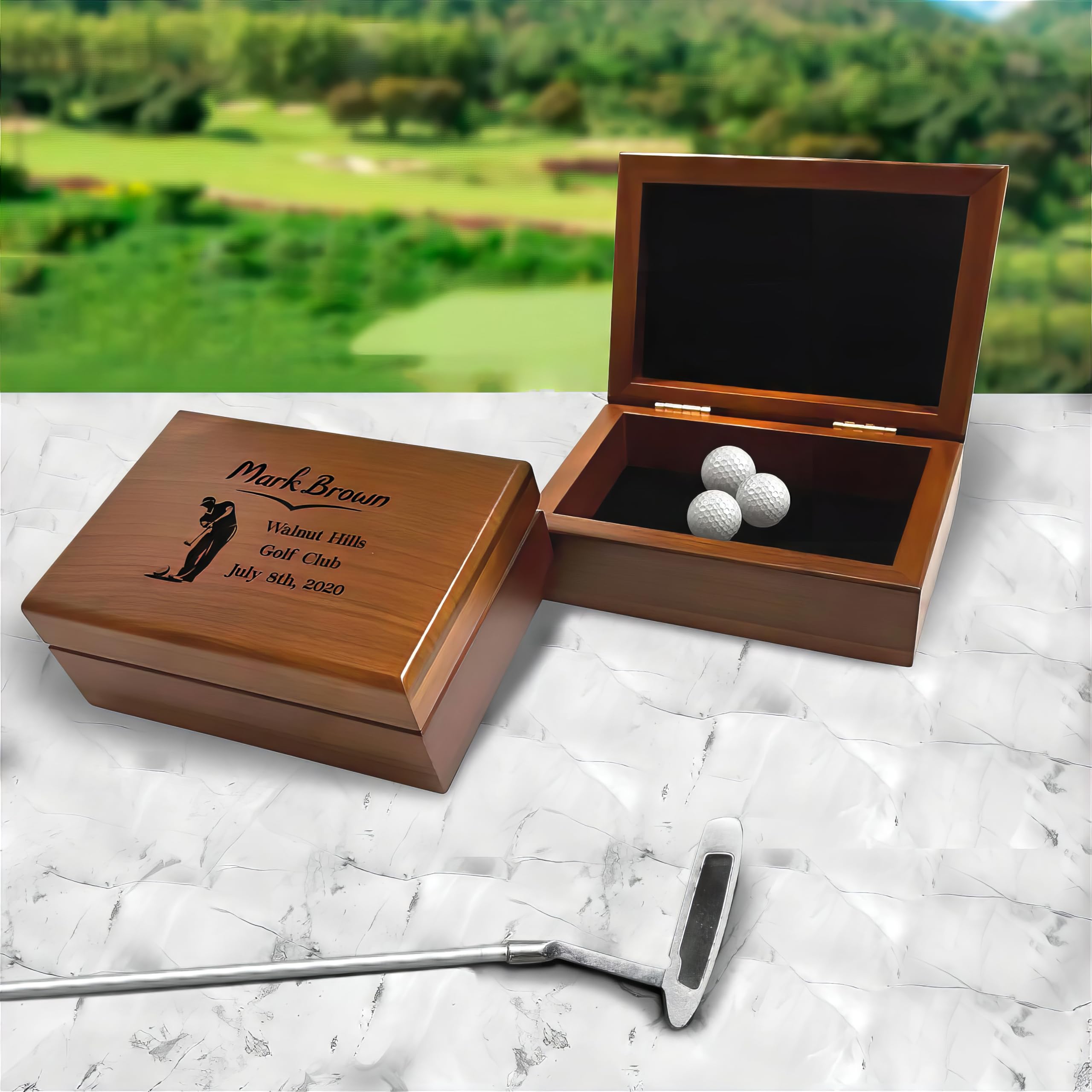 Personalized Golf Keepsake Storage Box - Custom Engraved Golf Ball Display Case - Unique Golf Gift for Men, Dad, Husband & Boyfriend - Perfect Birthday, Retirement & Memory Present for Golf Lovers - Ideal for Home, Office or Clubhouse Display