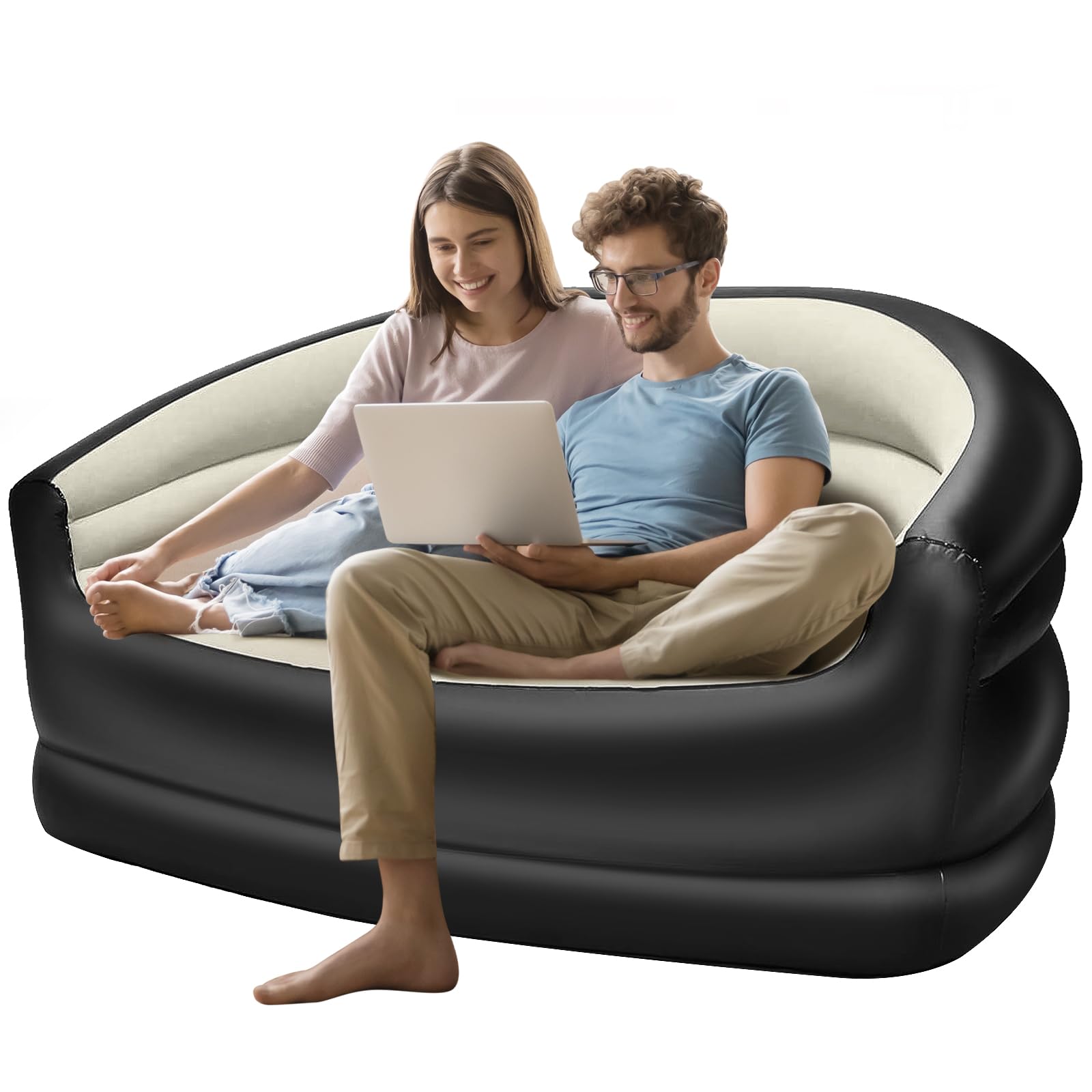 **Double Inflatable Couch for Camping & Home - Portable Air Lounger Sofa Mattress for Adults, Outdoor & Indoor Use (No Pump Included) - Perfect for Beach, Picnics, Backyard & Living Room Relaxation**