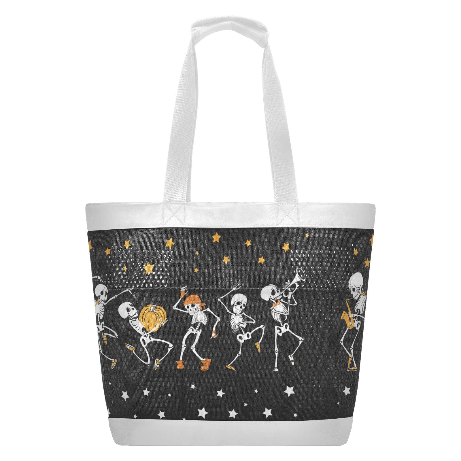 J JOYSAY Large Mesh Beach Tote Bag for Women - Waterproof Shoulder Bag with Dancing Musical Skeletons Design, Perfect for Pool, Beach, Travel & Shopping Accessories