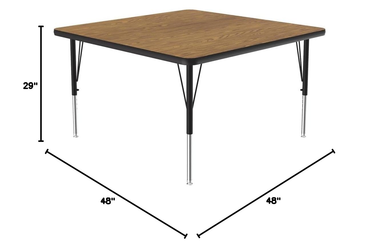 Adjustable Height 48x48 Square Classroom Activity Table - Medium Oak Durable Thermal Fused Laminate - School & Homeschool Furniture - Made in USA - Perfect for Group Projects, Study Sessions & Collaborative Learning