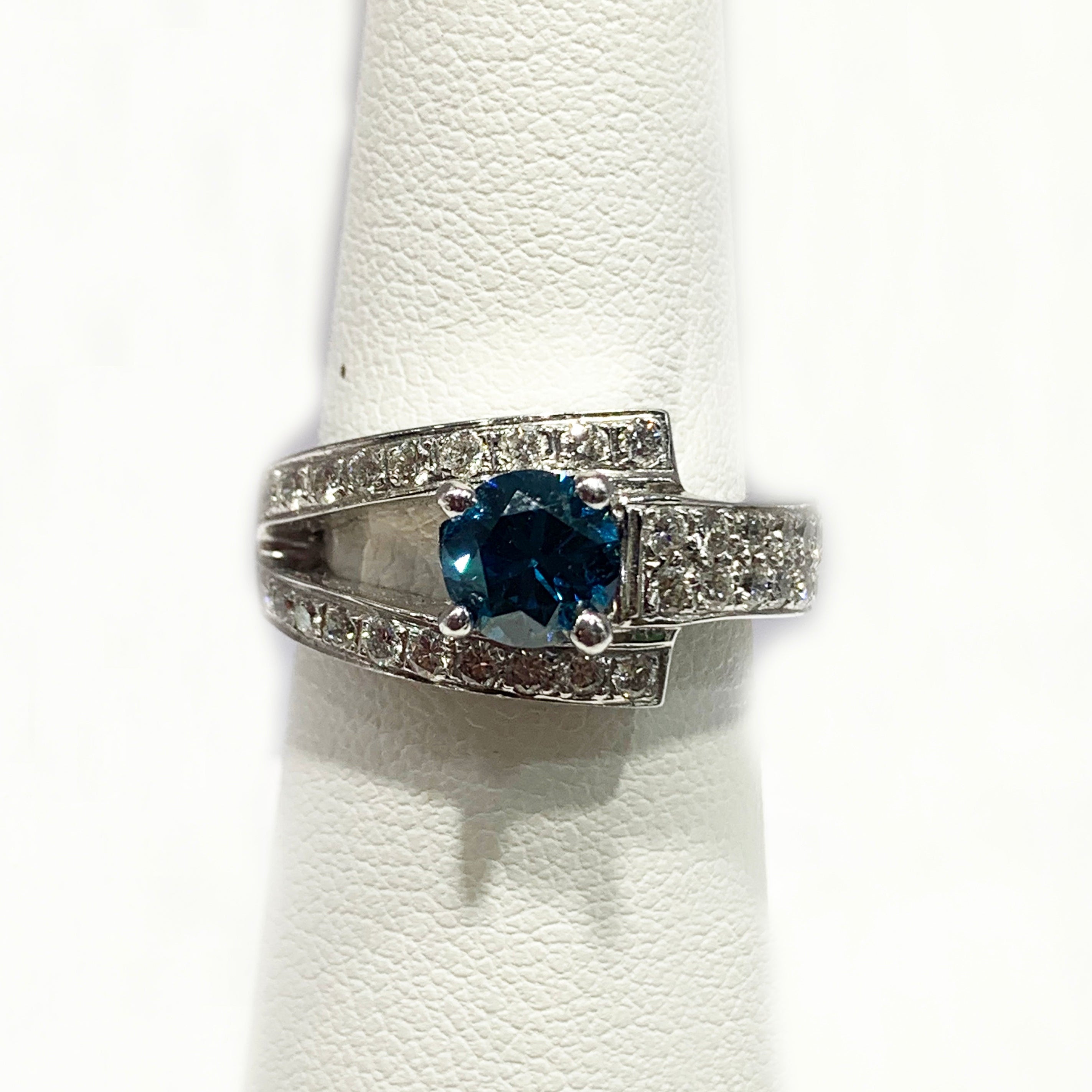 14K White Gold Blue Diamond Ring for Women - Elegant Engagement, Wedding, Anniversary Jewelry Gift - Perfect for Proposals, Bridal, and Special Occasions