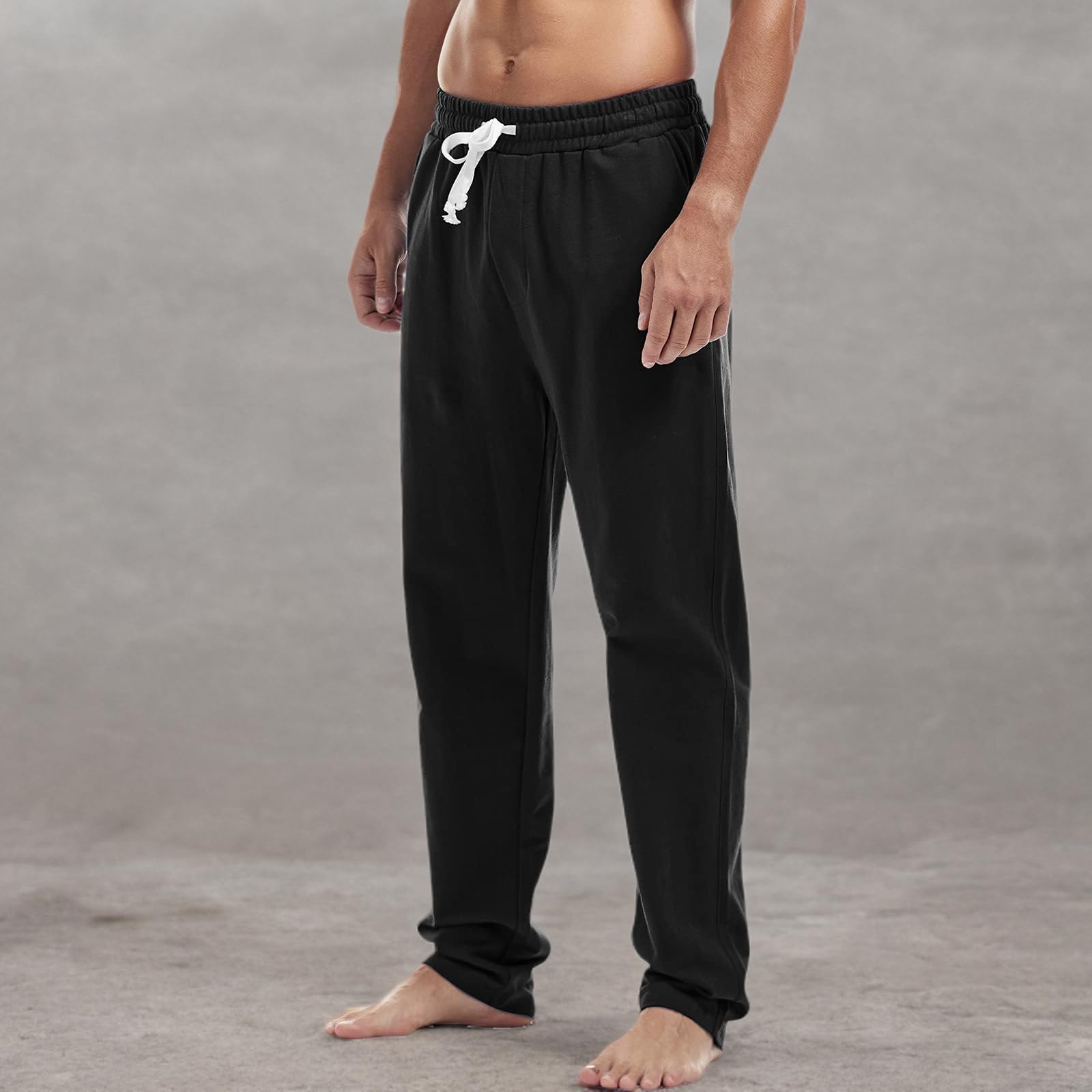 AMY COULEE Men's Cotton Athletic Pants - Open Bottom Running Sweatpants, Straight Leg Casual Joggers with Pockets for Gym, Workout & Lounge Wear