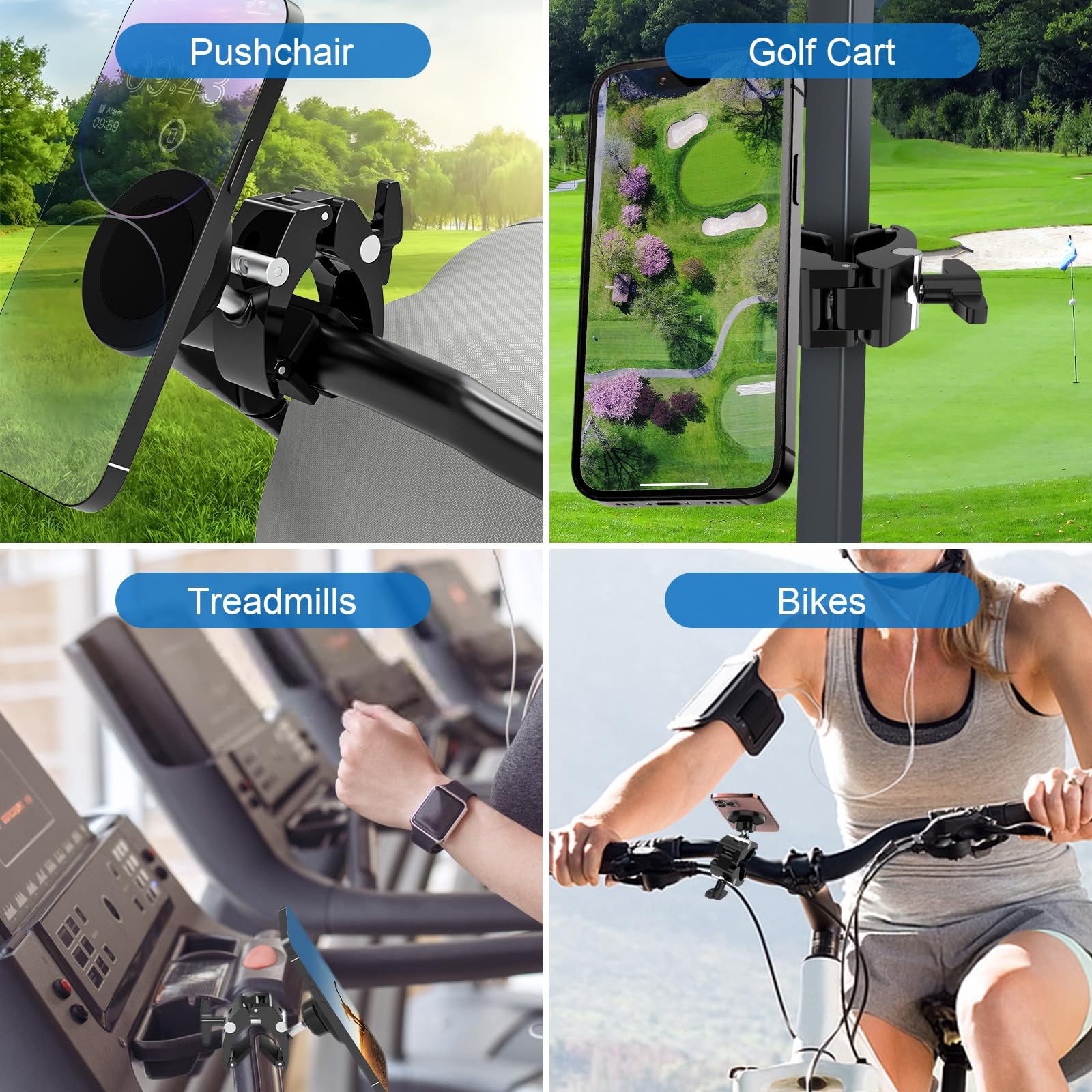 360° Rotating Magnetic Stroller Phone Holder - Aluminum Alloy Gym & Bicycle Mount for iPhone Samsung - Perfect for Baby Strollers, Golf Carts & Outdoor Activities