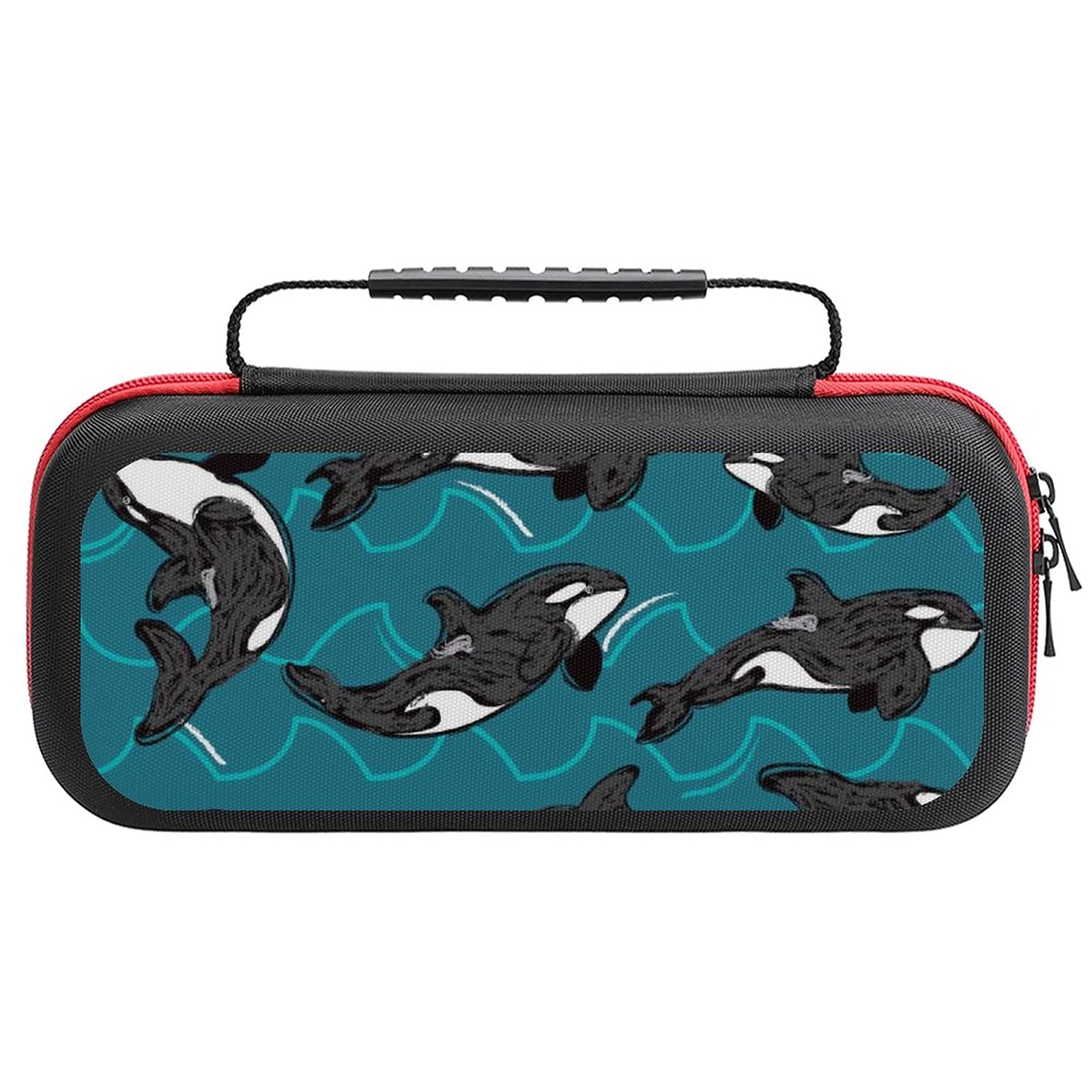 Waterproof Nintendo Switch Lite Carrying Case with Orcas in Waves Design - Travel Storage Bag for Switch Lite Console & Accessories - Perfect for Gaming On-The-Go, Commuting, and Travel Protection
