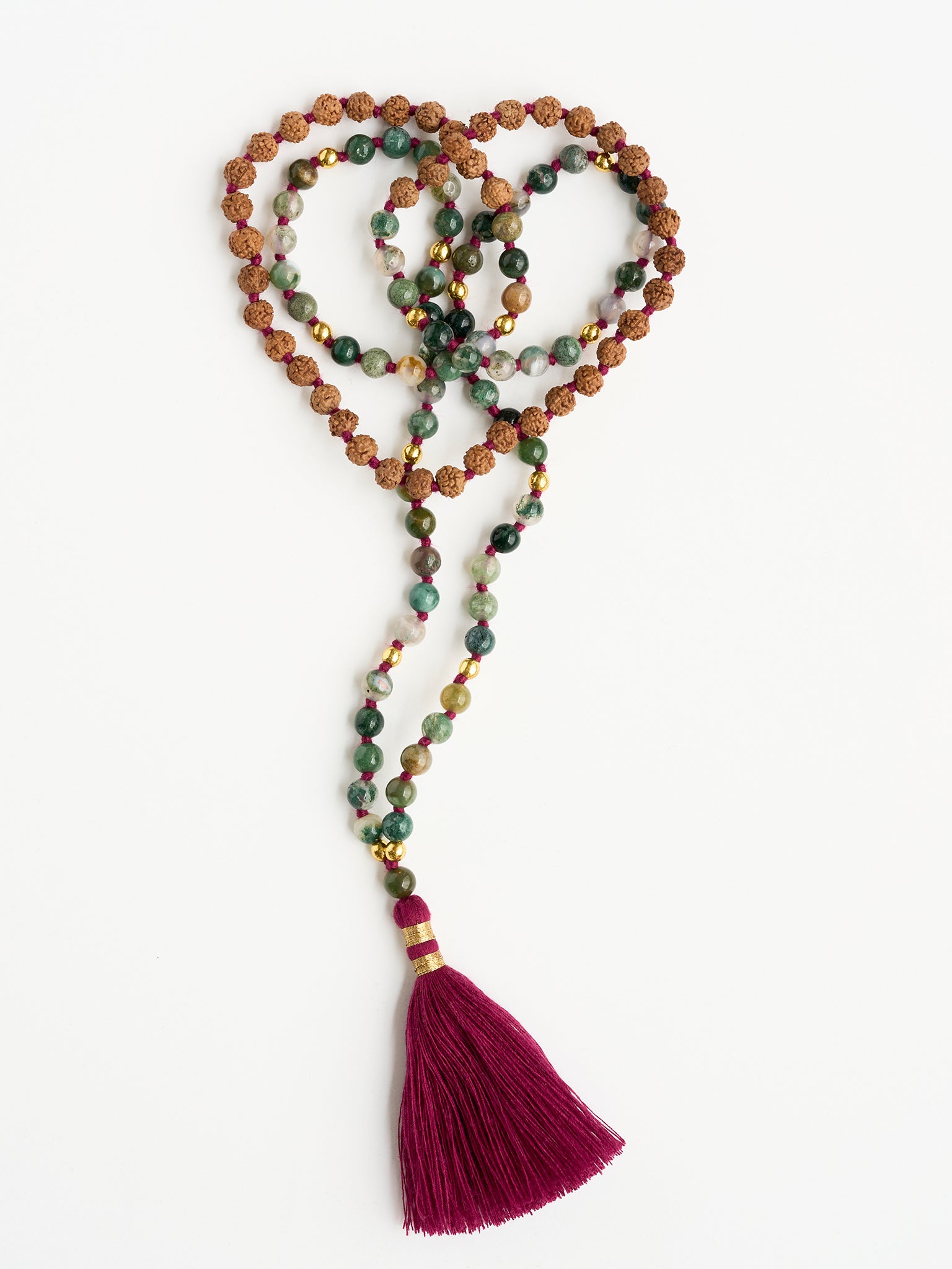 Authentic Mala Bead Necklace with Indian Agate Stones - Meditation, Yoga & Spiritual Jewelry for Mindfulness Practice