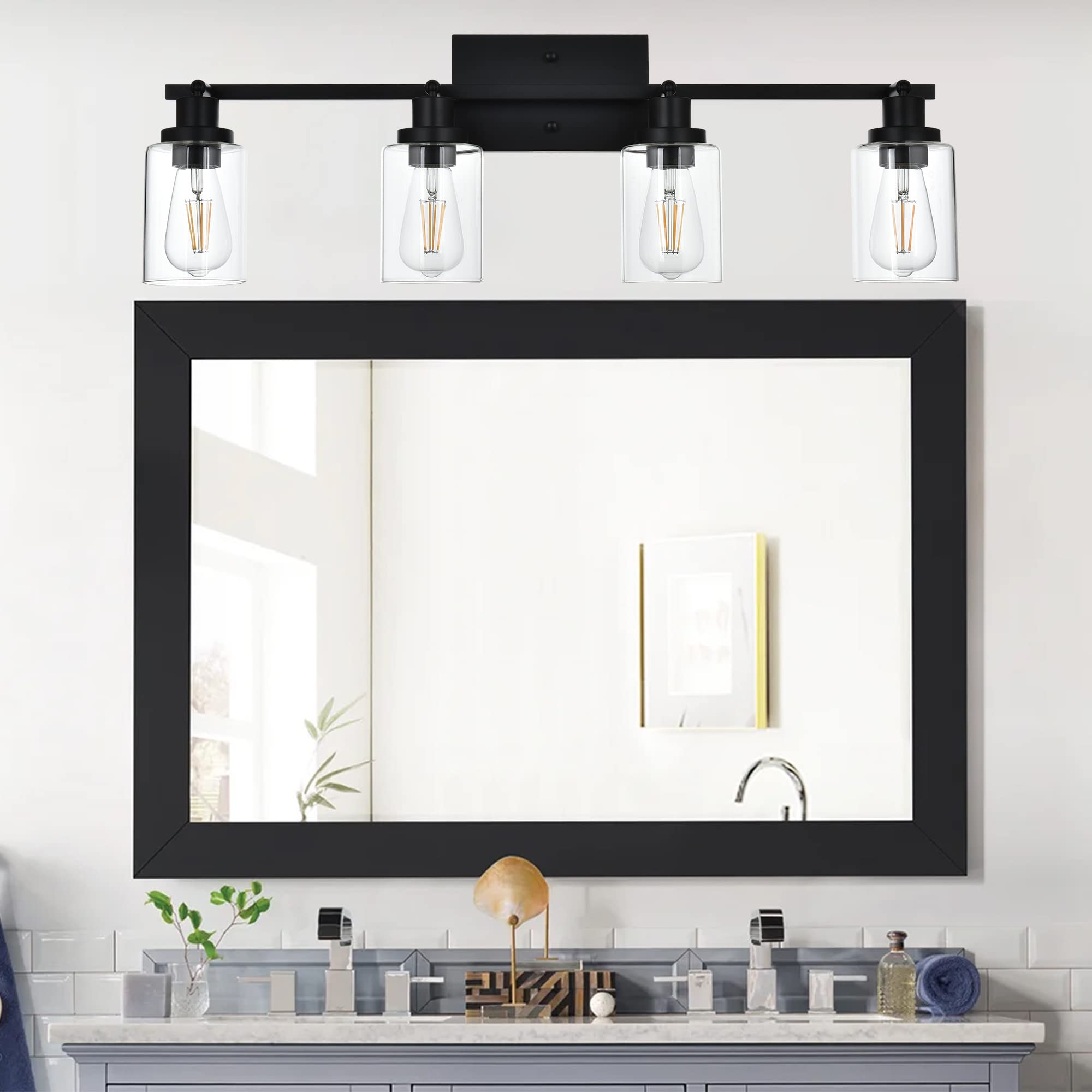 MELUCEE 4-Light Matte Black Track Lighting Kit - Ceiling Spotlight Fixture with Clear Glass Shade for Bathroom, Hallway, Foyer & Storage Areas - Modern Home & Office Lighting Solution