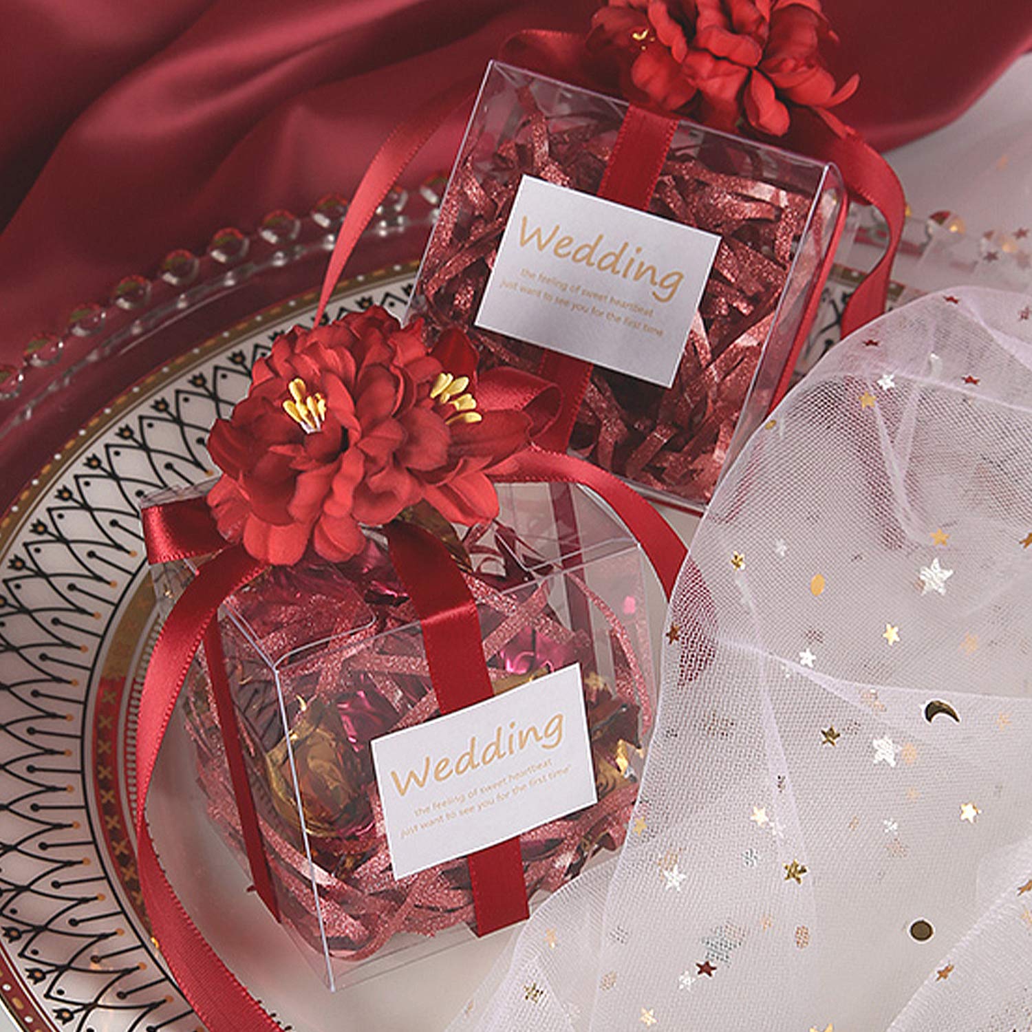 Coobbar 12 Pack Clear PVC Plastic Candy Gift Boxes - 5x5x5 Inch Small Party Favor Containers for Wedding, Birthday, Christmas Presents - Perfect for Candy, Cupcakes, Jewelry & Gift Packaging (Great for Baby Showers, Bridal Favors & Holiday Treats)