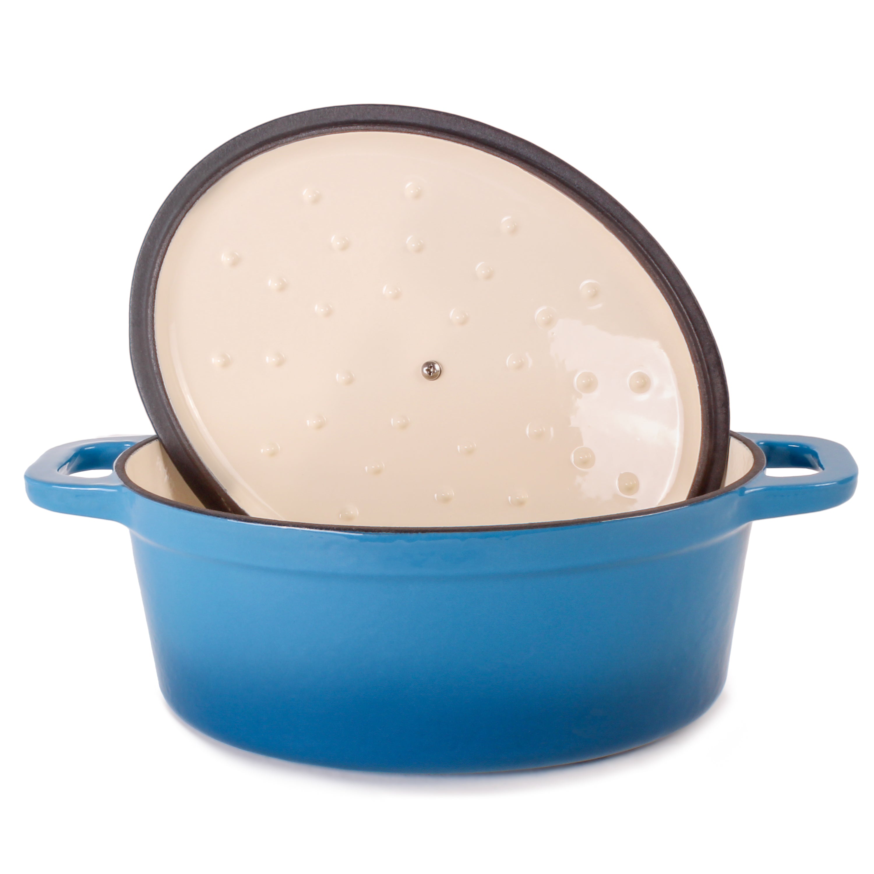 BergHOFF Neo Cast Iron 8 Quart Oval Dutch Oven with Lid - Blue Enameled Cookware for Braising, Stewing & Baking - Perfect for Soups, Bread & Family Dinners