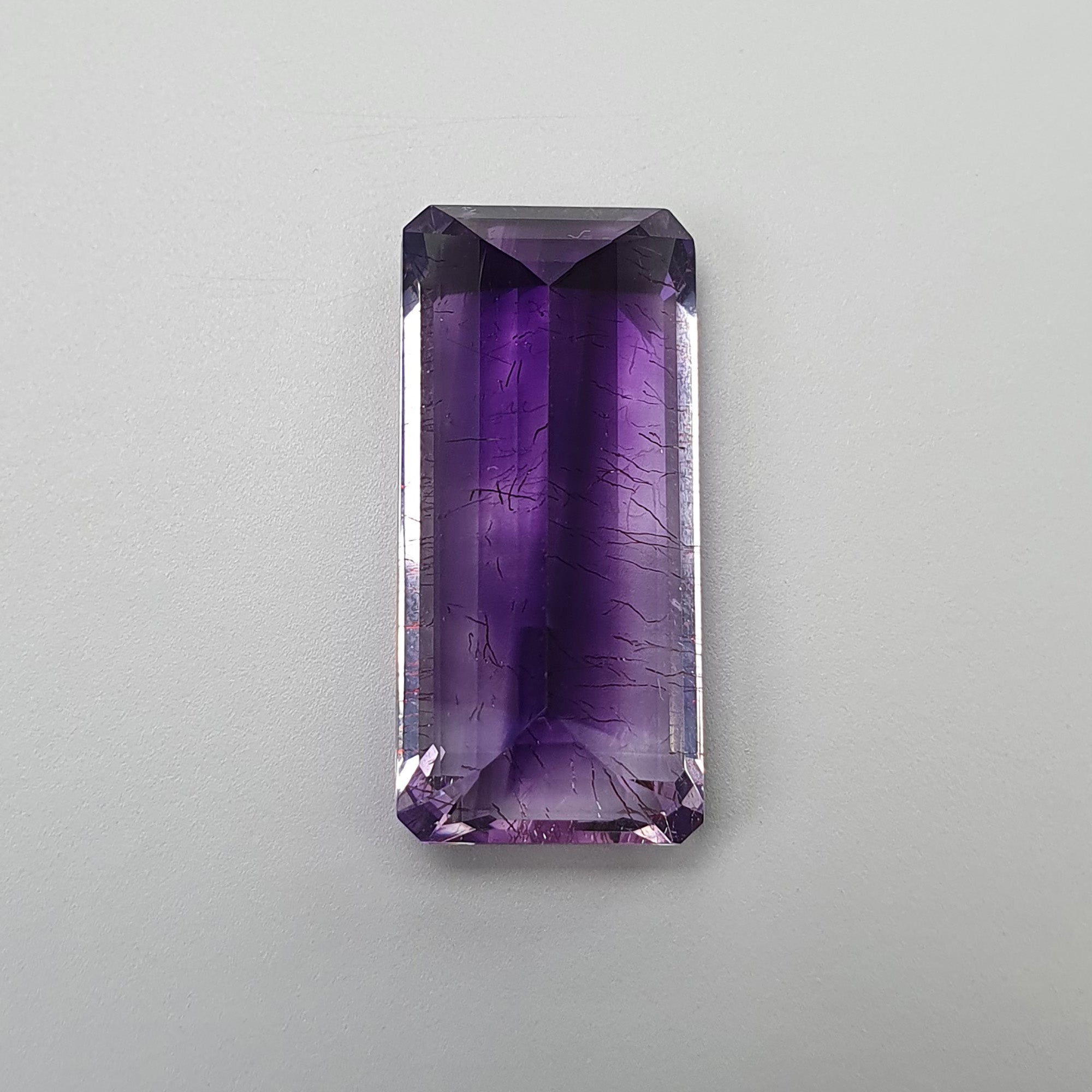Natural Untreated Purple Rutile Amethyst Quartz Gemstone - 14.30cts Octagon Cut 22x10mm for Jewelry Making (Video Included) | Healing Crystal, Meditation Stone & Energy Stone for Spiritual Practices