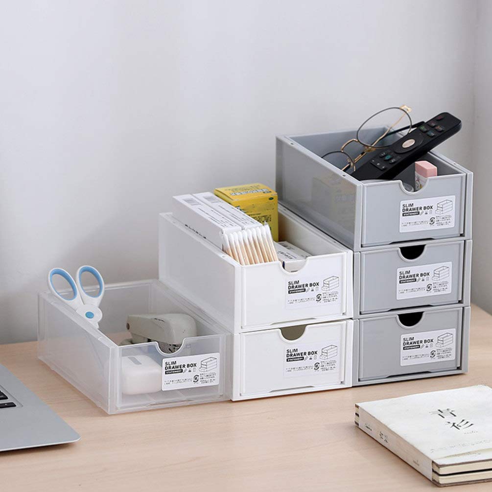 2-Pack Hemoton Stackable Plastic Storage Drawers - White Office Desk Organizer for Jewelry, Stationery & Small Items | Perfect for Home, Office & Craft Room Organization