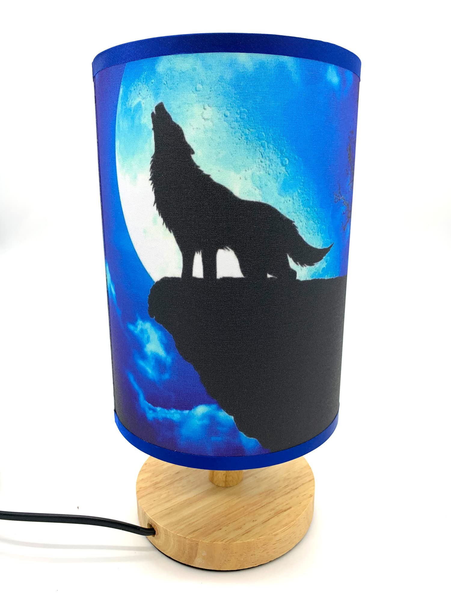 Wolf and The Moon Table Lamp - Wood Base Night Light for Bedroom, Living Room Decor - Perfect Gift for Home, Office, or Nursery Use