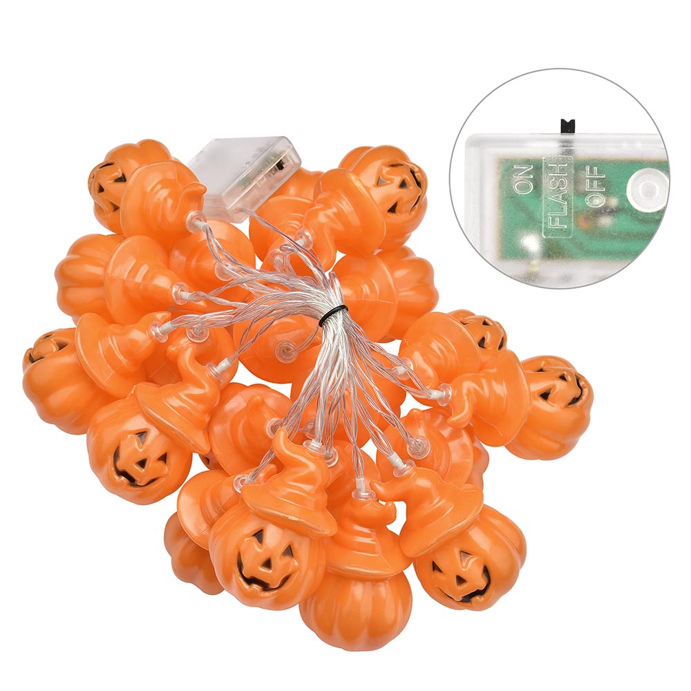 TheLAShop Halloween Fairy Lights - 10ft Orange Pumpkin String Lights with Hat for Indoor/Outdoor Decor, Party, Garden, and Patio Lighting