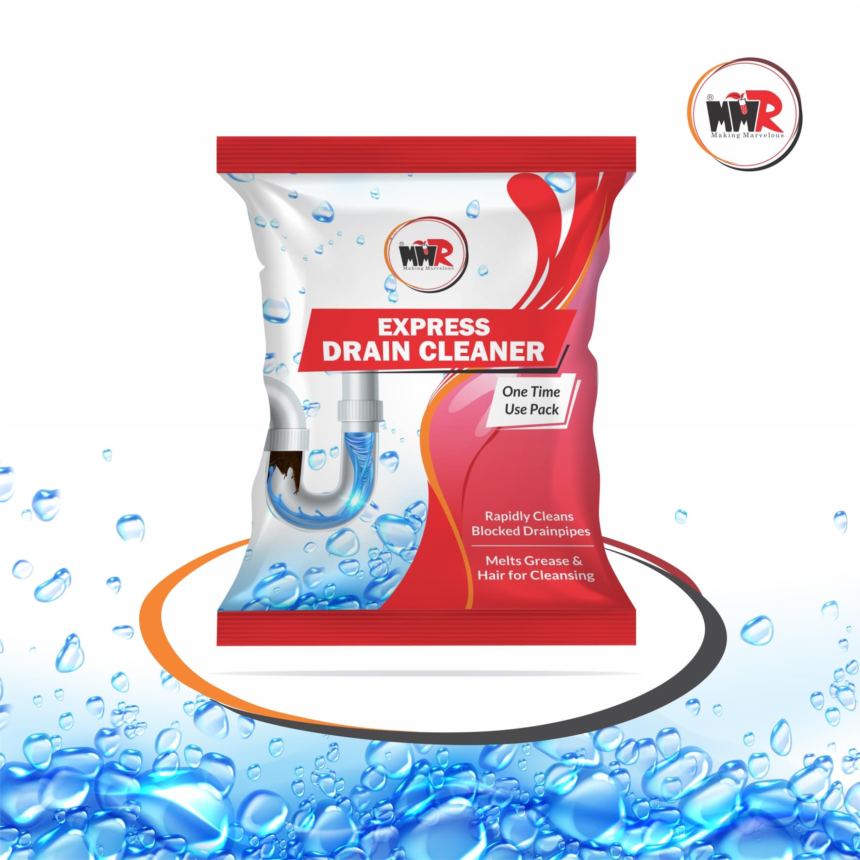 MMR Making Marvelous Drain-Insta All Pipe Safe Express Drain Cleaner Powder - Fast Acting Clog Remover for Sinks, Showers & Bathtubs (50g x 10 Pack) - Ideal for Kitchen, Bathroom & Household Plumbing Maintenance