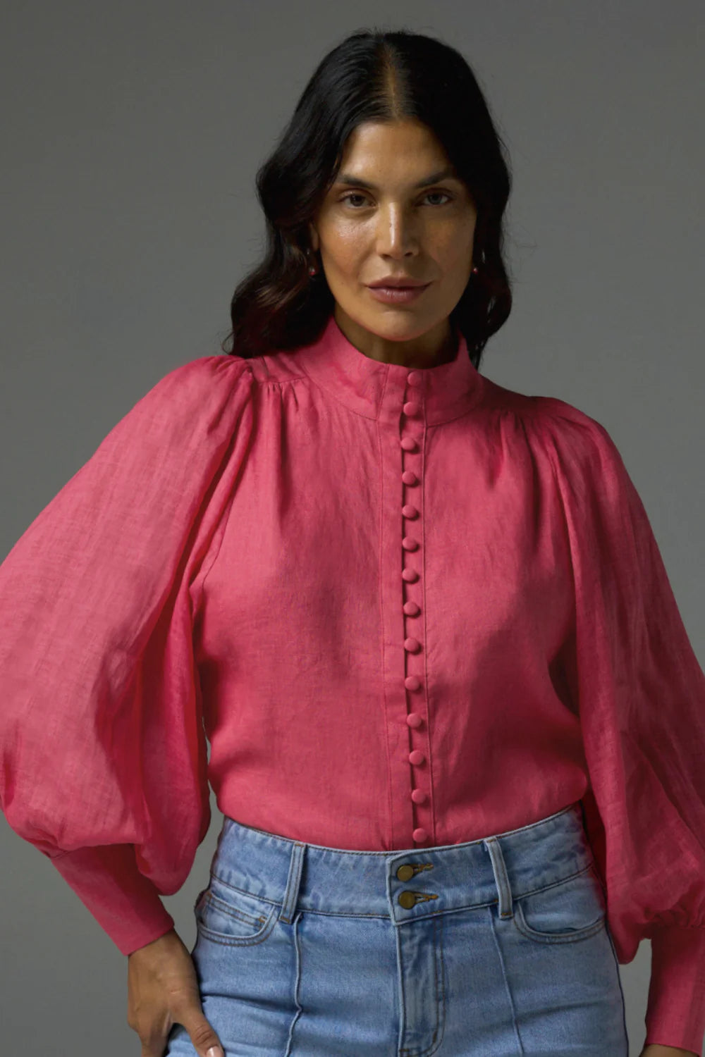 Atlas Punch Long Sleeve Blouse with Front Buttons - Elegant Women's Tops for Work, Office & Casual Wear