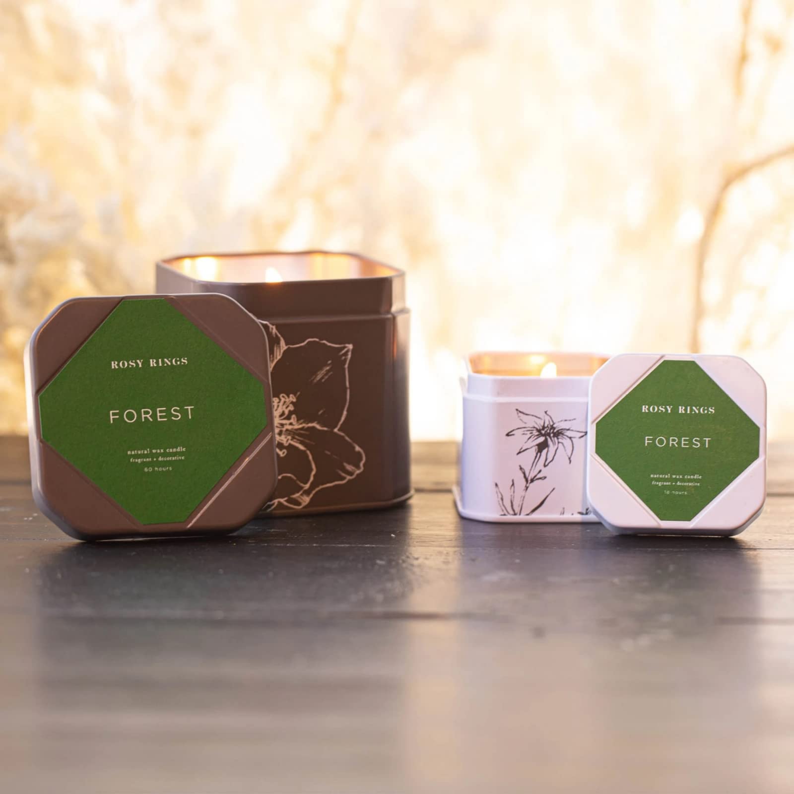 Rosy Rings Travel Tin Candle - 9oz Aromatherapy Scented Candle for Relaxation, Long-Lasting Luxury Home Fragrance, Perfect Candle Gift Set for Spa, Yoga & Meditation (Forest Scent)