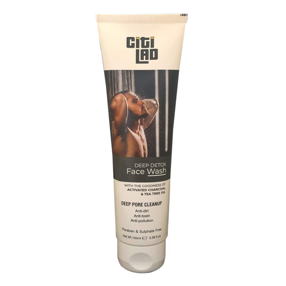 Citilad Deep Detox Charcoal Face Wash 100ml - Oil Control & Acne Fighting Facial Cleanser for Men, Removes Pollution & Impurities - Perfect for Daily Skincare & Post-Workout Cleansing