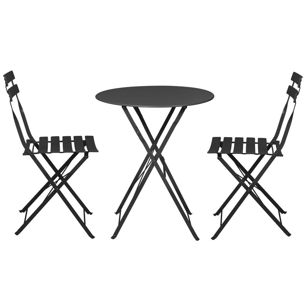 Gradeon 3-Piece Outdoor Bistro Set - Steel Patio Table and Chairs for Garden, Balcony or Backyard - Weather-Resistant Black Metal Furniture for Dining & Relaxing