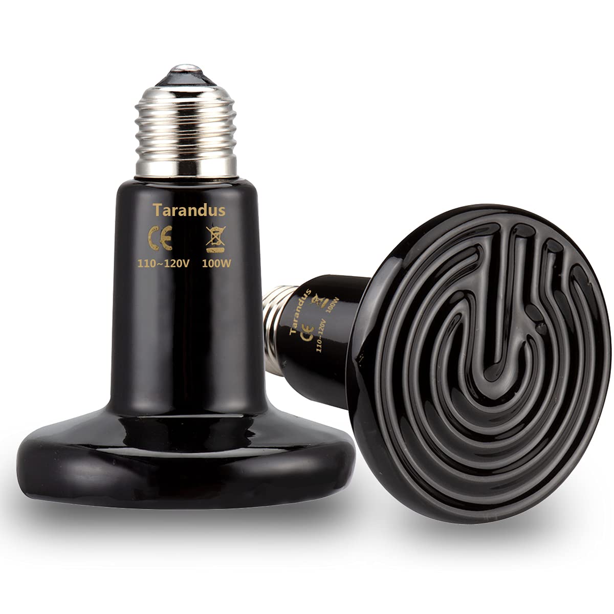 TARANDUS 100W Ceramic Heat Emitter for Reptiles - Black Infrared Heating Bulb for Chicken Coop, Lizard, Turtle, Snake & Aquarium - No Light No Harm Pet Heat Lamp (1 Pack) - Ideal for Terrariums, Brooders & Reptile Habitats