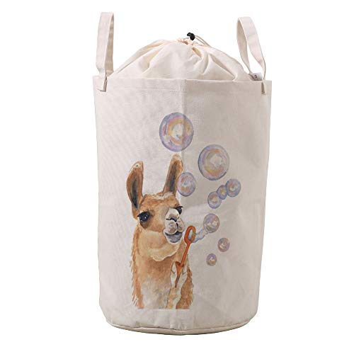 Funny Llama Blowing Bubbles Laundry Hamper - Large Foldable Waterproof Clothes Storage Basket with Handles, Toy Organizer for Nursery, Kids Room & Playroom